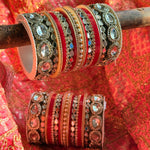 Bridal Red Chura with Ambi-Shaped Kundan Kada Set | Indian Jewellery Bridal Bangle Set | Traditional Indian Bangles
