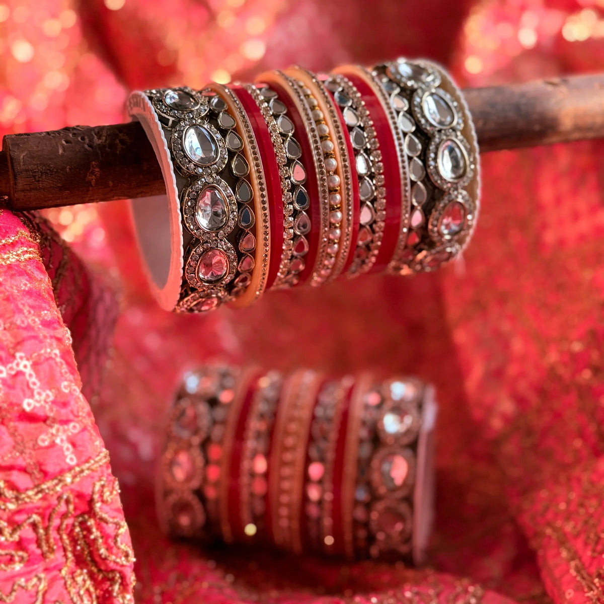 Bridal Red Chura with Ambi-Shaped Kundan Kada Set | Indian Jewellery Bridal Bangle Set | Traditional Indian Bangles