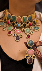 Sabyasachi Inspired Polki Choker Earrings Indian Jewelry Set, Polki Jewelry, Sabyasachi Polki Jewelry Set, Sabyasachi Jewellery Set, Sabyasachi Polki Necklace Set, Indian Polki Jewelry Set - Libasaa.com