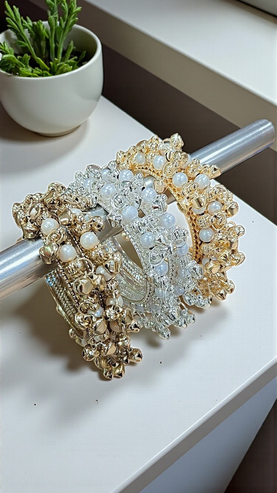 Kashmiri Ghungru Moti Kada Set – 3 Colours Combo Bridal Bangle Set | Traditional Indian Jewellery Bangles Set