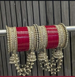 Traditional Deep Pink Punjabi Bridal Chura Set with Attached Gold Kaleere | Kundan Work Wedding Bangles for Brides | Indian Bridal Jewelry Set