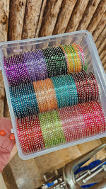 Bindi Glass Bangles Set – 12 Colours Combo Box with 12 Dozen Packing | Indian Bangles Bulk Pack