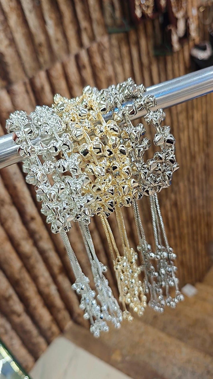 Kashmiri Ghungru Bangle Set of 3 – Golden, Silver & White Real Ghungru Indian Bangles