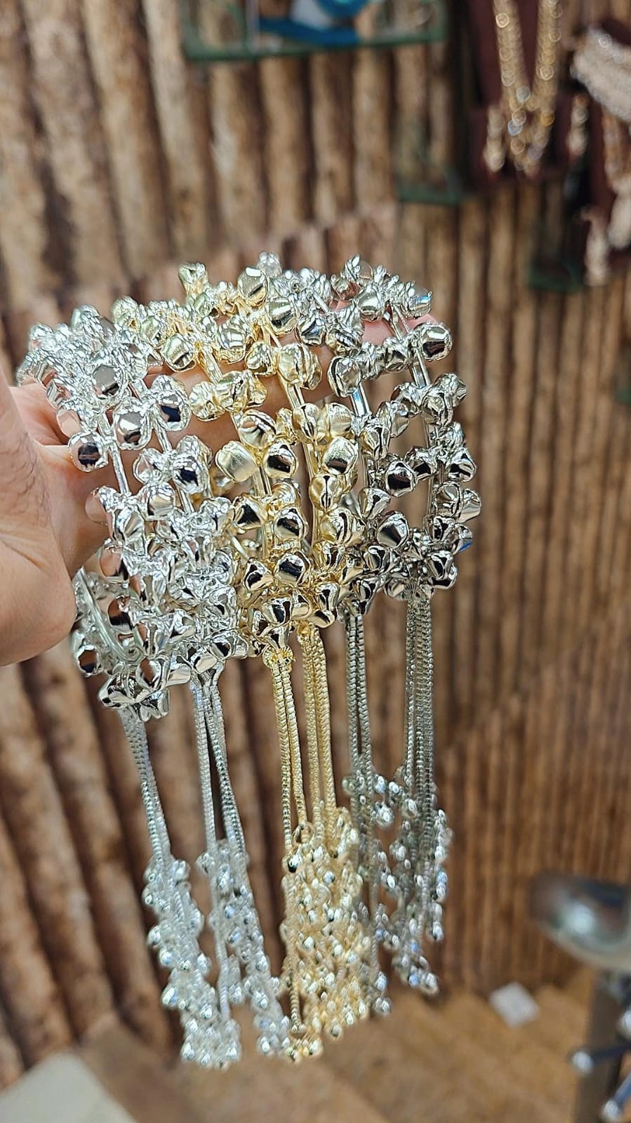 Kashmiri Ghungru Bangle Set of 3 – Golden, Silver & White Real Ghungru Indian Bangles