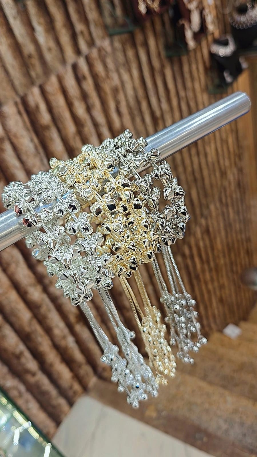 Kashmiri Ghungru Bangle Set of 3 – Golden, Silver & White Real Ghungru Indian Bangles