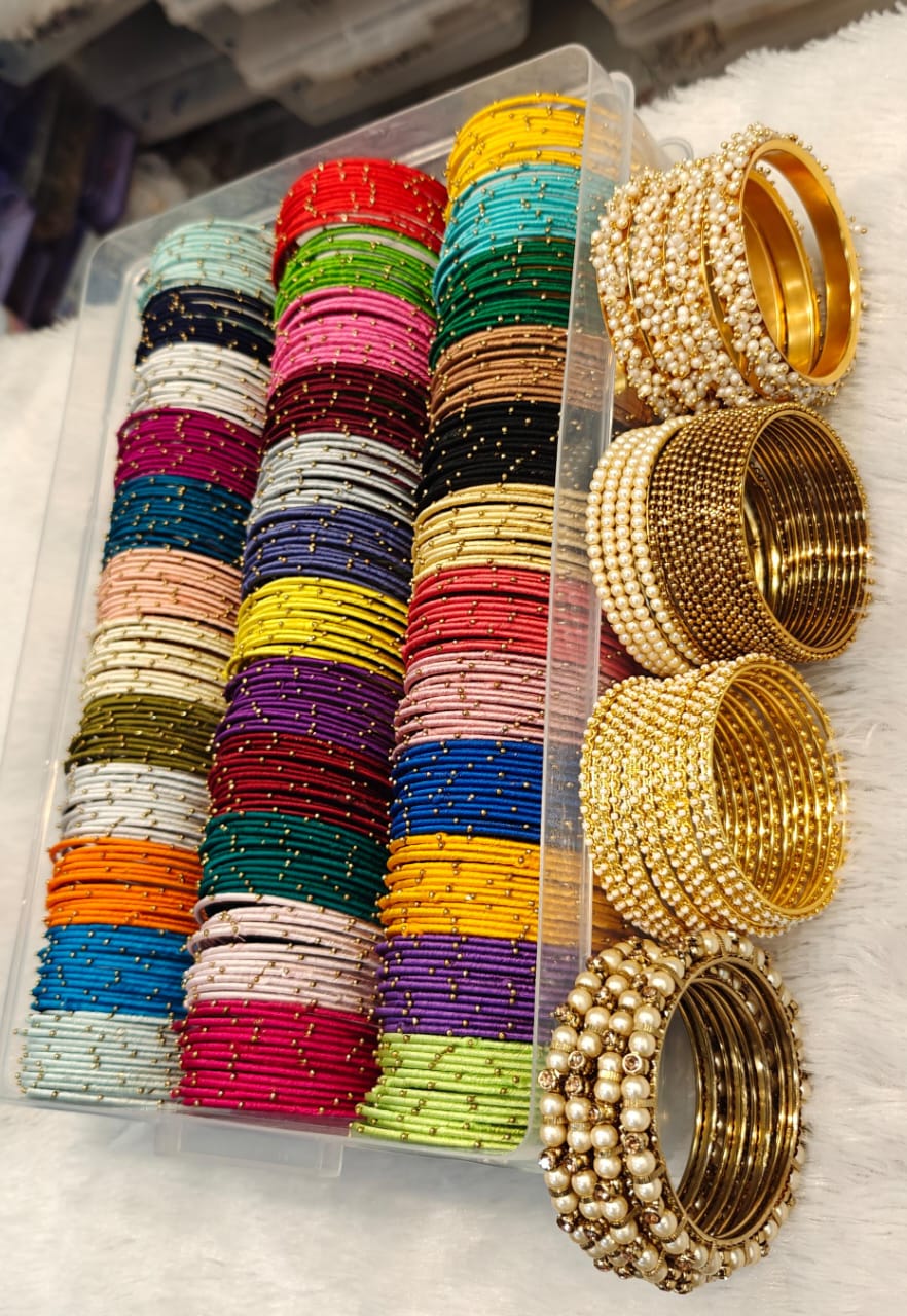 36 Dozen 36 Colours Thread Bangle Combo Box – Gold Moti Bangles, Ball Chain, Lariya Moti Kada Bridal & Festive Indian Jewellery Set