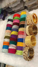 36 Dozen 36 Colours Thread Bangle Combo Box – Gold Moti Bangles, Ball Chain, Lariya Moti Kada Bridal & Festive Indian Jewellery Set