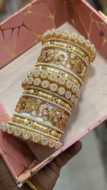 Royal Kundan Bridal Bangle Set for Women – Gold Plated Pearl & Stone Studded Traditional Wedding Chooda Set