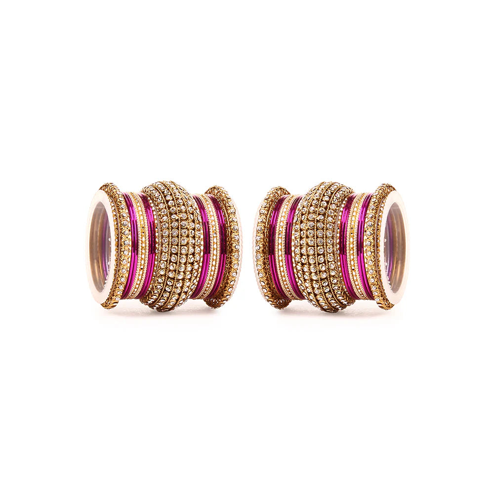 Pink & Gold Bridal Bangles Set for Women Traditional Kundan Stone Studded Wedding Chooda Set of 2 Colored Chakri Shining Bangle Set Festive & Party Wear Jewellery