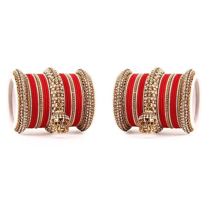 Bridal Bangles Set Jhumki Bangle Set Studded with Pearls Gold Plated Set Of 2 Traditional Wedding Chooda Set & Festive Jewellery for Women
