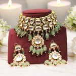 Handmade Traditional Polki Choker Teardrop Earrrings Set, Indian Teardop Jewellery, Polki Jewellery Set, Polki Necklace Set, Pakistani Polki Choker - Libasaa.com