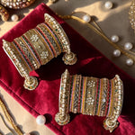 Multicoloured Jhumki Bangle with Jaaliwork Kada Set – Bridal Bangles Set, Gold Plated Traditional Wedding & Festive Jewellery for Women