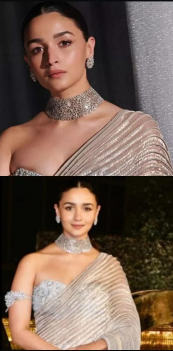 Polki Alia Bhatt Inspired Choker Earrings Set, Silver Polki Choker Set, Alia Bhatt Jewellery, Alia Bhatt Necklace Set, Silver Polki Choker Set, Bridal Silver Necklace, Alia Bhatt Jewelry - Libasaa.com