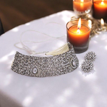 Polki Alia Bhatt Inspired Choker Earrings Set, Silver Polki Choker Set, Alia Bhatt Jewellery, Alia Bhatt Necklace Set, Silver Polki Choker Set, Bridal Silver Necklace, Alia Bhatt Jewelry - Libasaa.com