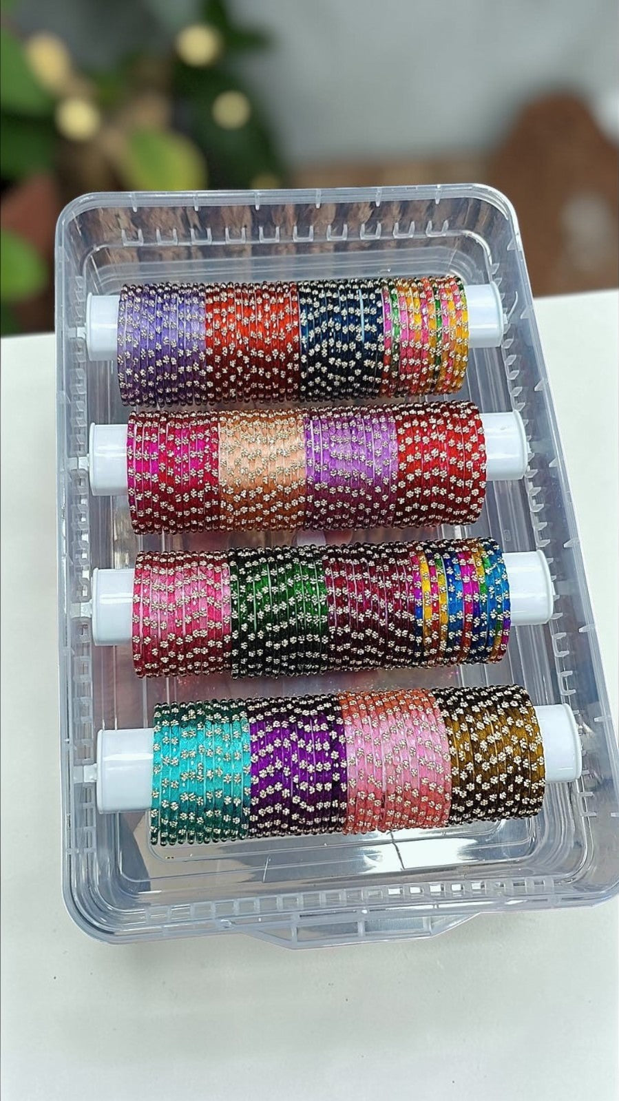 Umbrella Glossy Stone Glass Bangles – 16 Colours 16 Dozen Combo Box | Traditional Indian Bridal & Festive Wear Chudi Set