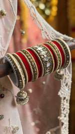 Designer Mirror & Velvet Bridal Bangle Set with Jhumki | Traditional Indian Wedding Chuda Set for Women