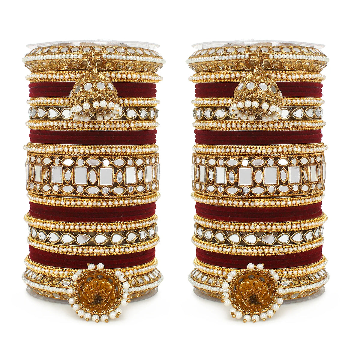 Designer Mirror & Velvet Bridal Bangle Set with Jhumki | Traditional Indian Wedding Chuda Set for Women