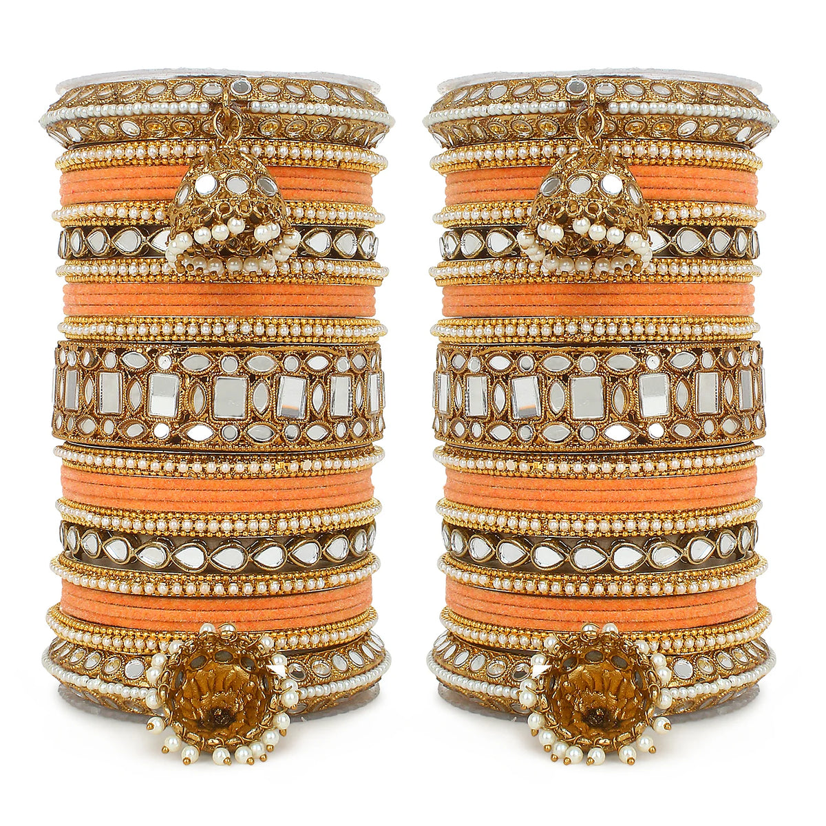 Designer Mirror & Velvet Bridal Bangle Set with Jhumki | Traditional Indian Wedding Chuda Set for Women