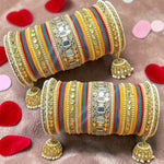 Designer Mirror & Velvet Bridal Bangle Set with Jhumki | Traditional Indian Wedding Chuda Set for Women