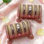 Designer Mirror & Velvet Bridal Bangle Set with Jhumki | Traditional Indian Wedding Chuda Set for Women