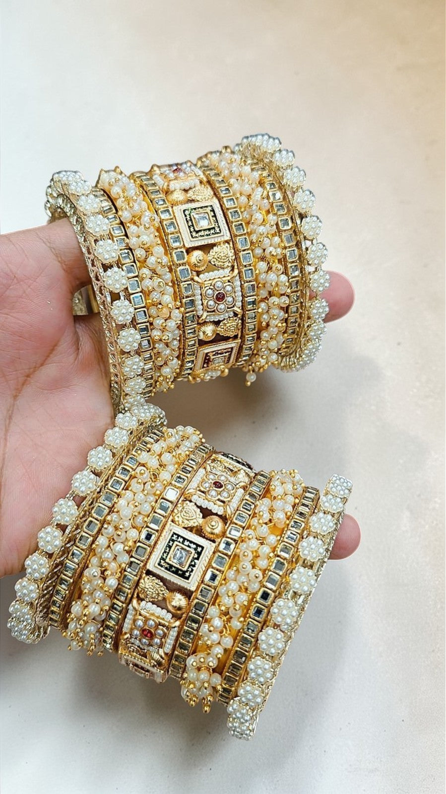 Royal Rajwadi Kundan & Pearl (Moti) Bridal Bangle Set | Indian Wedding & Festive Wear Chuda Collection