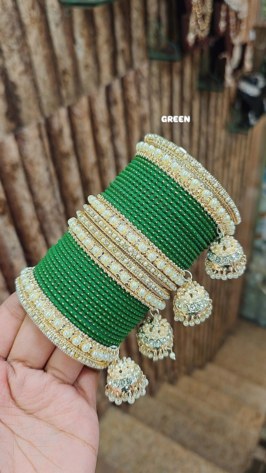 Golden Jhumar Bangle Set with Matte Dotted Bangles Set Bangles | Traditional Indian Bridal & Festive Jhumki Set for Women