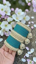 Golden Jhumar Bangle Set with Matte Dotted Bangles Set Bangles | Traditional Indian Bridal & Festive Jhumki Set for Women