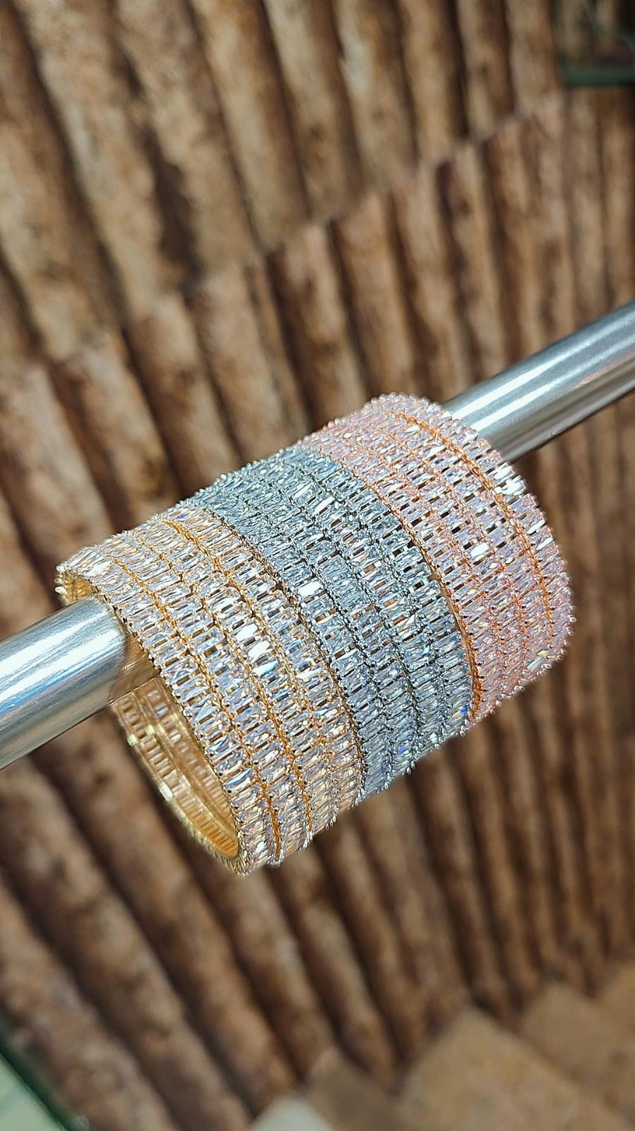 Premium American Diamond Stone Bangles Set for Women – Gold, Silver & Rose Gold Finish | Luxury Bridal & Party Wear AD Bangles