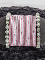 Pink & Silver Kundan Bangle Set, Indian Bangles, Indian Wedding Jewelry, Kundan Jewelry, Pearl Bangle Set, Pakistani Bangle Stack - Libasaa.com