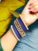Blue Pearl Beaded Kundan Bangle Set, Indian Bangles, Bollywood Bangles, Kundan Bangles Set - Libasaa.com