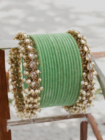 Pakistani Bridal Pearl Bangles Kundan Jewellery Set, Pakistani Wedding Pearl Bangles, Chura set, Bangles Set, Indian Jewellery Set, - Libasaa.com
