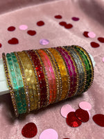 Glass Bangle Bunch – Gold Drop Design | Indian Bangles Set in 12 Stunning Colours (12 Dozen) | Traditional Indian Jewellery Bangles for Wedding & Party Wear