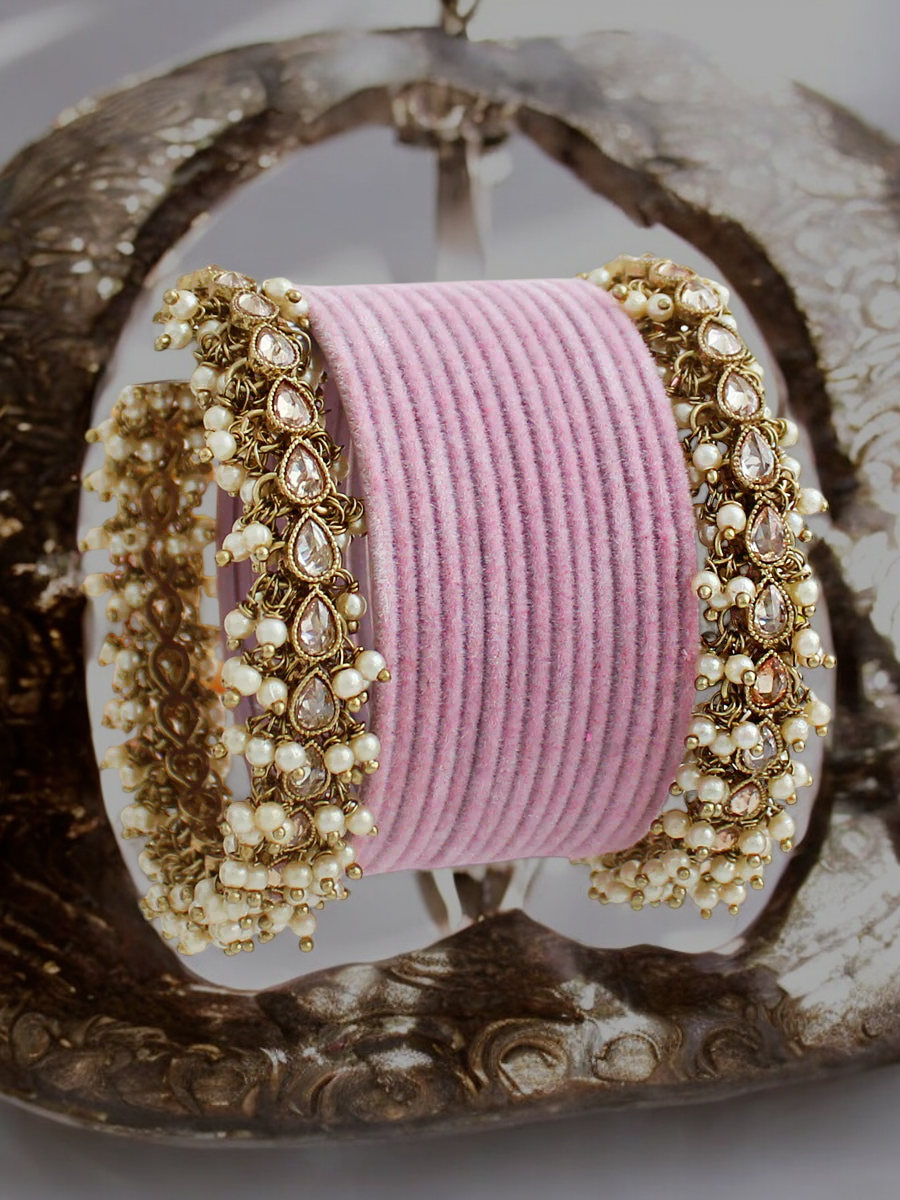 Pakistani Bridal Pearl Bangles Kundan Jewellery Set, Pakistani Wedding Pearl Bangles, Chura set, Bangles Set, Indian Jewellery Set, - Libasaa.com