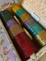 RainDrop Glass Bangles Combo Set (12 Dozen, 12 Colours Box With Golden Pearl Kada 2 Pcs ) | Indian Bangles Set & Jewellery | Richnees Look