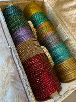 RainDrop Glass Bangles Combo Set (12 Dozen, 12 Colours Box With Golden Pearl Kada 2 Pcs ) | Indian Bangles Set & Jewellery | Richnees Look