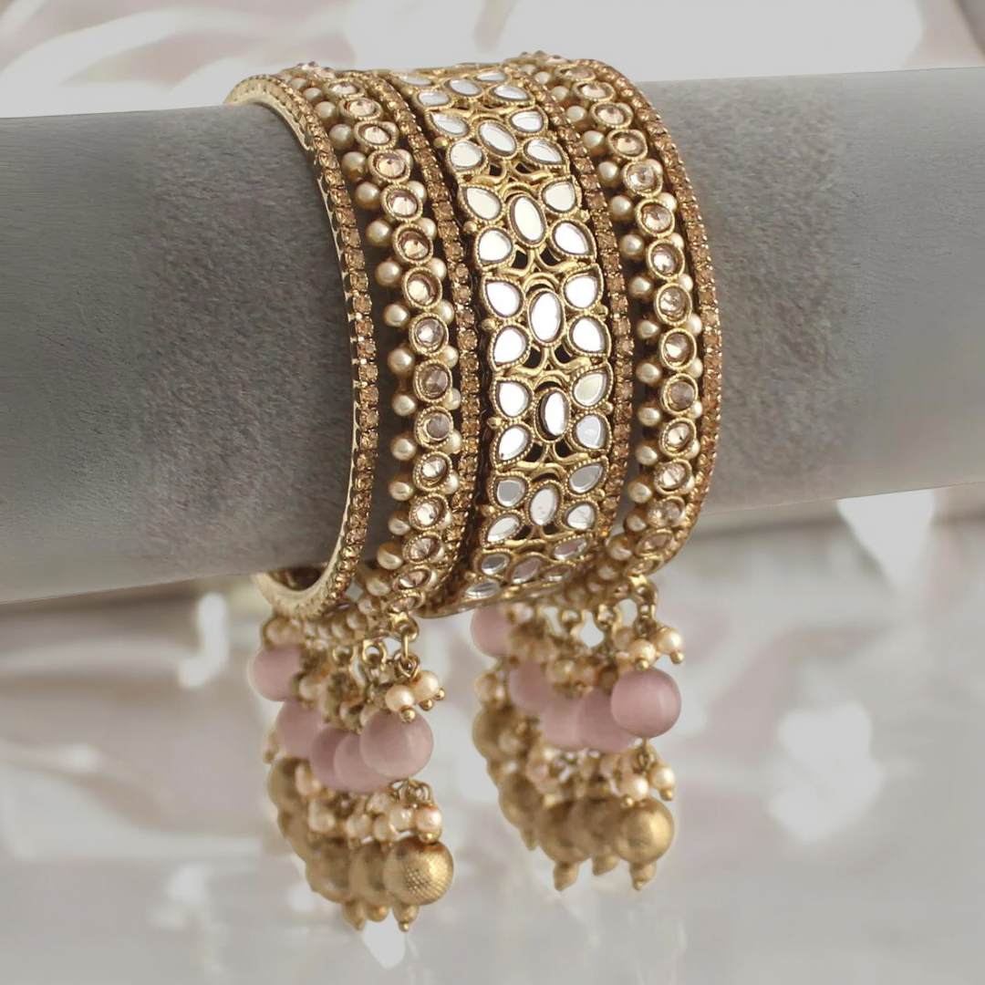 Floral Mirror Celeb Inspired Bangles Jewelry Set , Bridal Floral Bangles, Wedding Bangles Set, Indian Jewelry Set, Wedding Floral Bangles - Libasaa.com