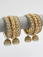 Indian Gold Pearl Jhumki Bangles Jewellery Set, Gold Jhumki Bangles Set, Paki Jewelry, gold Color Bangles Set, Bollywood Bangles Set - Libasaa.com