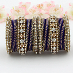 Blue Floral Festive Celeb Bangles Chura Set, Chura Set, Blue Pearl Bangles Set, Blue Wedding Jewellery Set, Celeb Jewellery Set, Indian Jewellery set - Libasaa.com