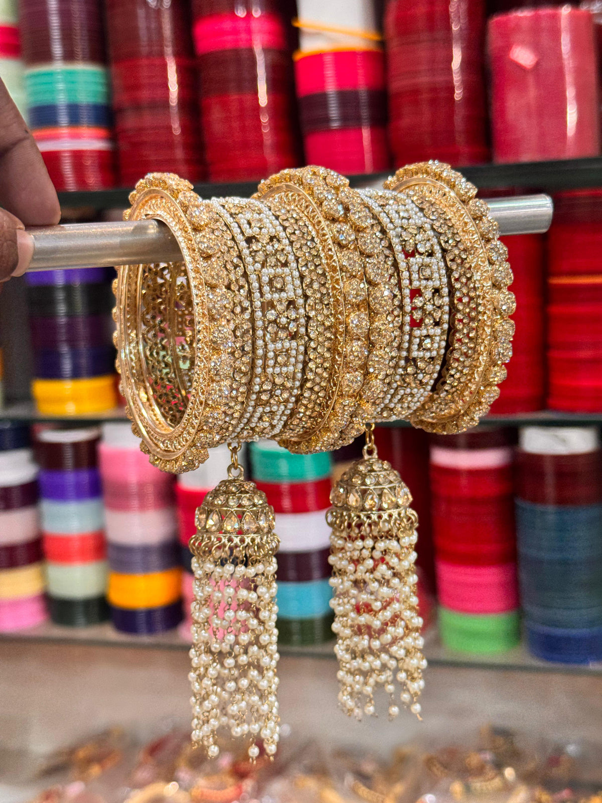Premium Quality Copper Bangles Set for Women | Luxury Bridal Kada with Pearl Tassel Latkan | Traditional Wedding & Festive Jewelry Collection