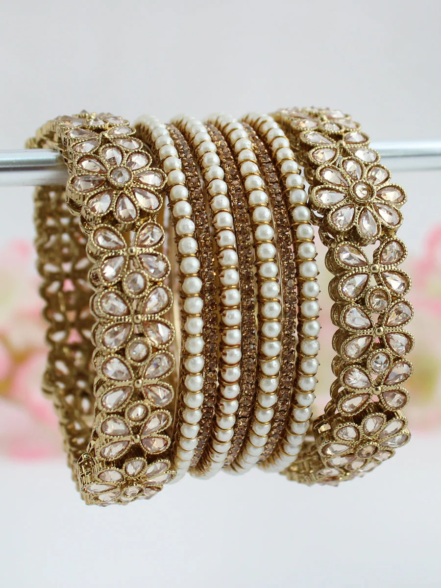 Kundan Floral Festive Chooda Bangles Set, Indian Bangles Jewellery Set, Celebrity Jewelry, Rajsthani Jewelry Set, Kundan Jewellery Set - Libasaa.com