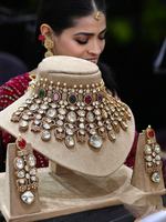 Regal Multi Stone Polki Choker Jewellery Set, Kundan Choker Set, Indian Bollywood Jewelry Set, Kundan Necklace Set, Indian Wedding - Libasaa.com