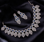 Leaf Motif American Diamond Necklace Set, Celebrity AD Jewellery Set, CZ Jewellery, Bridal AD Necklace, Wedding Choker Set, AD Earrings Set, AD Necklace, Indian AD Jewellery Set - Libasaa.com