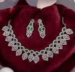 Leaf Motif American Diamond Necklace Set, Celebrity AD Jewellery Set, CZ Jewellery, Bridal AD Necklace, Wedding Choker Set, AD Earrings Set, AD Necklace, Indian AD Jewellery Set - Libasaa.com