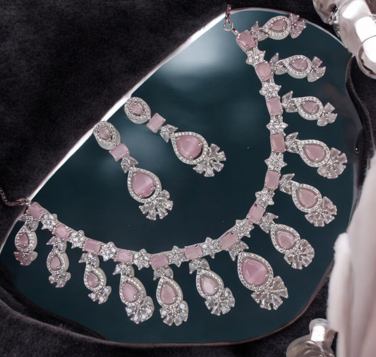 Celebrity CZ Choker Earrings Indian Jewellery Set, Celebrity AD Jewelry Set, CZ Jewellery, Traditional AD Necklace, Wedding Choker Set - Libasaa.com