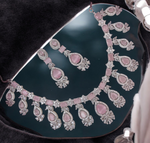 Celebrity CZ Choker Earrings Indian Jewellery Set, Celebrity AD Jewelry Set, CZ Jewellery, Traditional AD Necklace, Wedding Choker Set - Libasaa.com