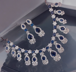 Celebrity CZ Choker Earrings Indian Jewellery Set, Celebrity AD Jewelry Set, CZ Jewellery, Traditional AD Necklace, Wedding Choker Set - Libasaa.com