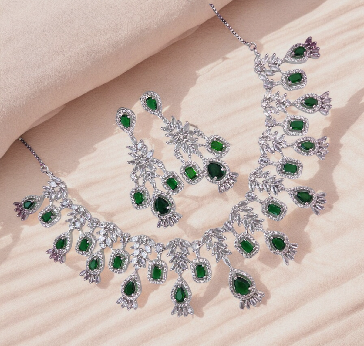 Fabulous Bridal Perfection CZ Choker Earrings Jewelry, CZ Choker Set, Indian Bridal Jewellery Set, AD Necklace Set, CZ Earrings Set - Libasaa.com