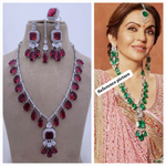 Nita Ambani Inspired Necklace Earrings Maangtika Set - Libasaa.com