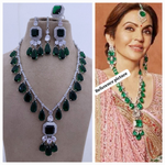 Nita Ambani Inspired Necklace Earrings Maangtika Set - Libasaa.com