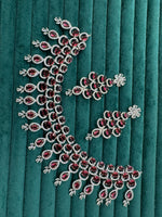 Celebrity American Diamond Leaf Motif Choker Earrings Set, Celebrity CZ Jewellery, AD Jewellery, Bridal CZ Necklace, Wedding Choker Set - Libasaa.com